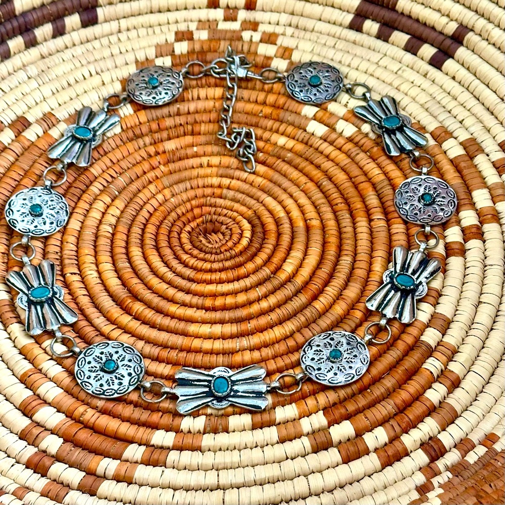 Silver Concho Belt with Faux Turquoise - Picture 5 of 5
